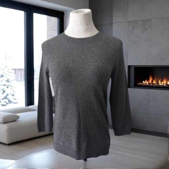 Talbots Sweaters - Talbots 100% Cashmere Charcoal Grey 3/4 Sleeve Sweater Size Medium